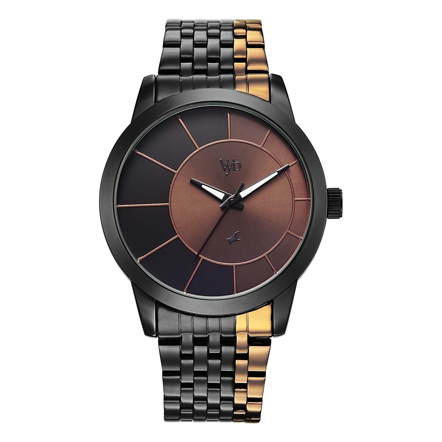 Fastrack Vyb Phantom with Quartz Analog Black + Brown Dial Black & Brown Stainless Steel Strap Watch for Men - FV30058KM02W