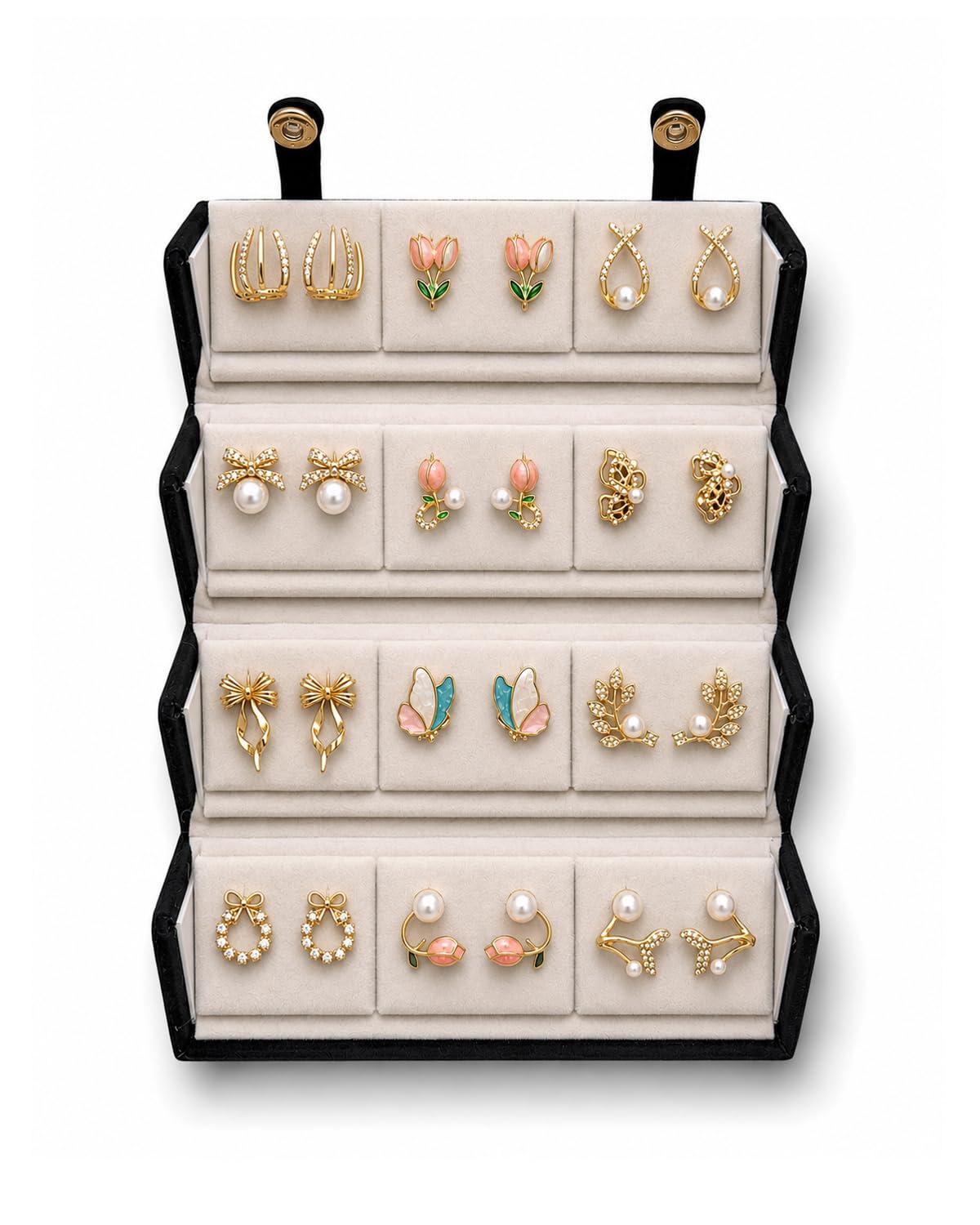 Shining Diva Fashion 12 Pairs Elegant Pearl & Crystal Gold Plated Stud Earrings Set with Premium Display Rakhi Rakshabandhan Gift Box for Women Girls Sister (17452er_BOX1025)