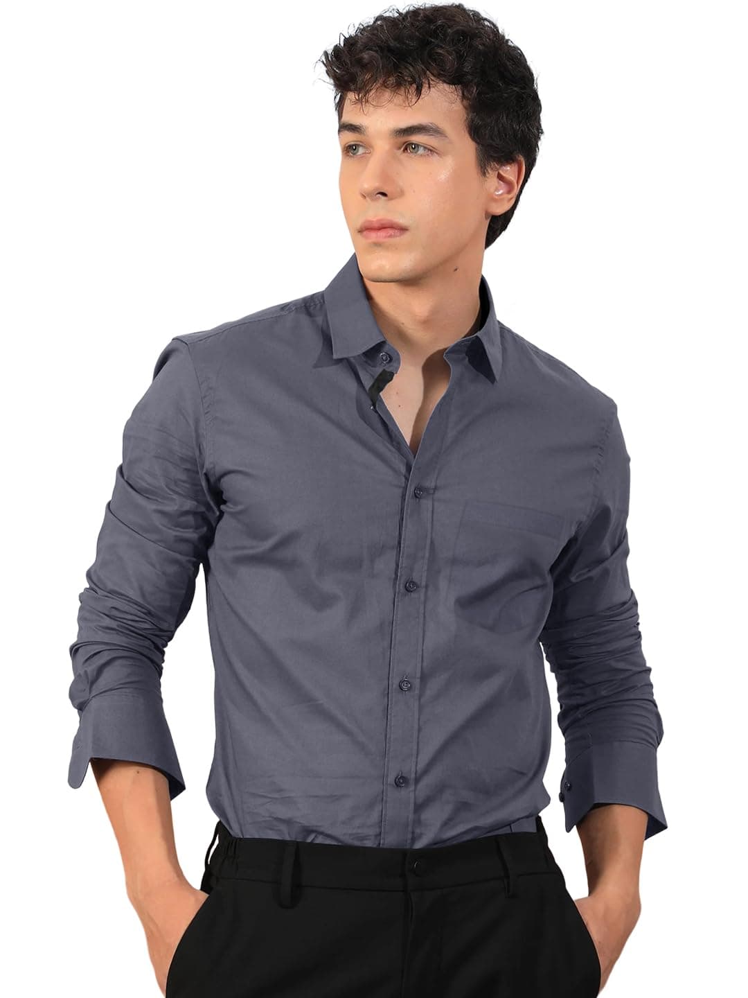 Pinkmint Men's Regular Fit Soft Cotton Blend Casual Combo Shirt with Pocket Design & Spread Collar Full Sleeves Formal Shirt Grey