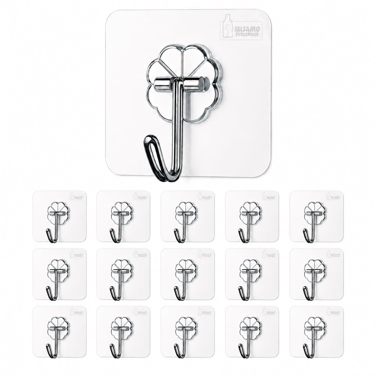 Misamo Enterprise PVC Wall Hooks, Pack of 15, Transparent