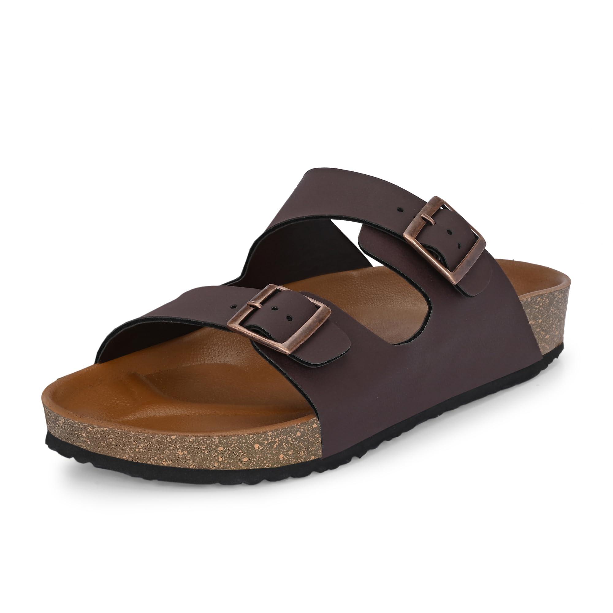 Centrino Sandals for Men | Berkin-Style Slip-On Casual Sandal with Open Toe Design |Lightweight On-Grip Sole for Outdoor Wear|Men Open Toe Buckle Strap Sandals| Summer Slip-On Slipper|Perfect For Monsoon Rainy Season Brown 10 UK(7313)