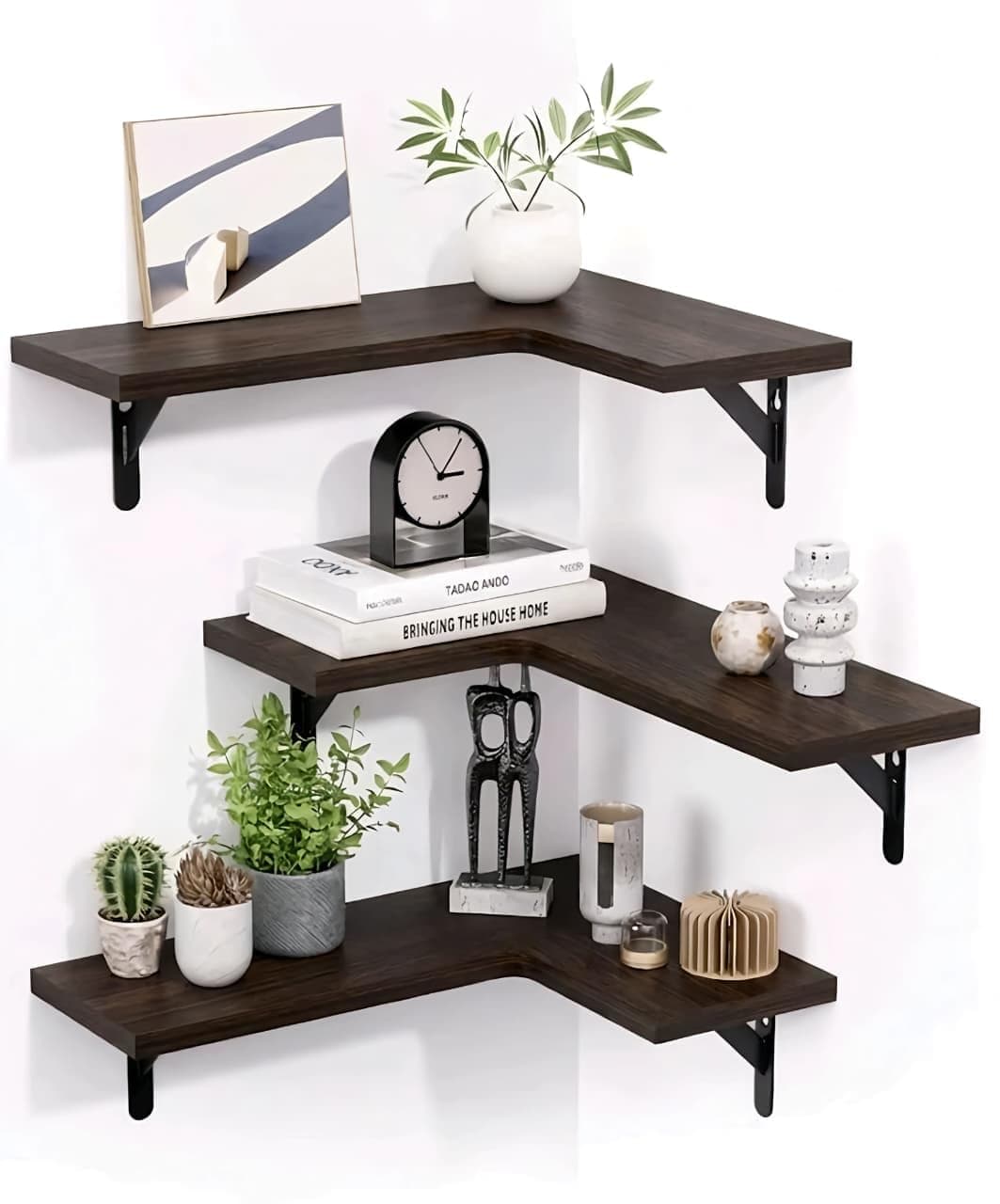 Shoper cart Corner Wall Shelf Set, Shelf, Wall Mounted Shelves, Wall Shelf for Bedroom, Wall Shelves for Living Room, Book Shelf for Wall, Brown, 40 x 30 x 16 cm, (Brown (Set of 3))