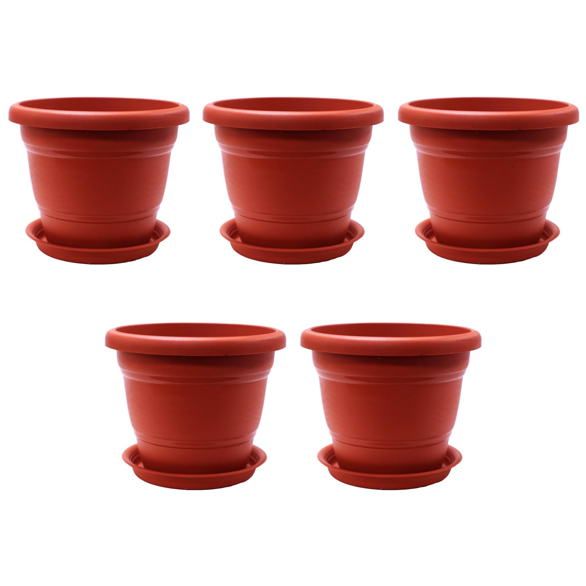 TrustBasket Terracotta pots with Bottom Plates 5 Pcs (10 inch) Gamla for Plants with Saucer | Pots and planters with Tray | Garden pots & Bottom Plates