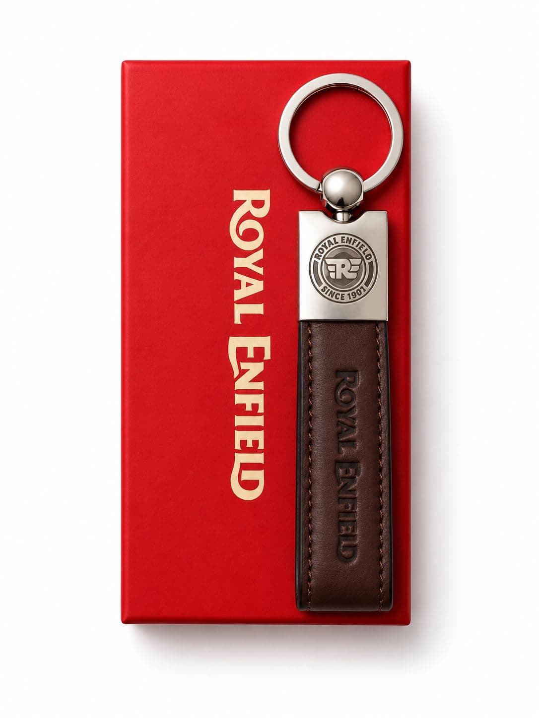 Penquin Leather Keychain for Vintage Motorcycle with Embossed Logo – Premium Leather Strap Key Ring Accessory for Bike Keys & Gifts (Tan)