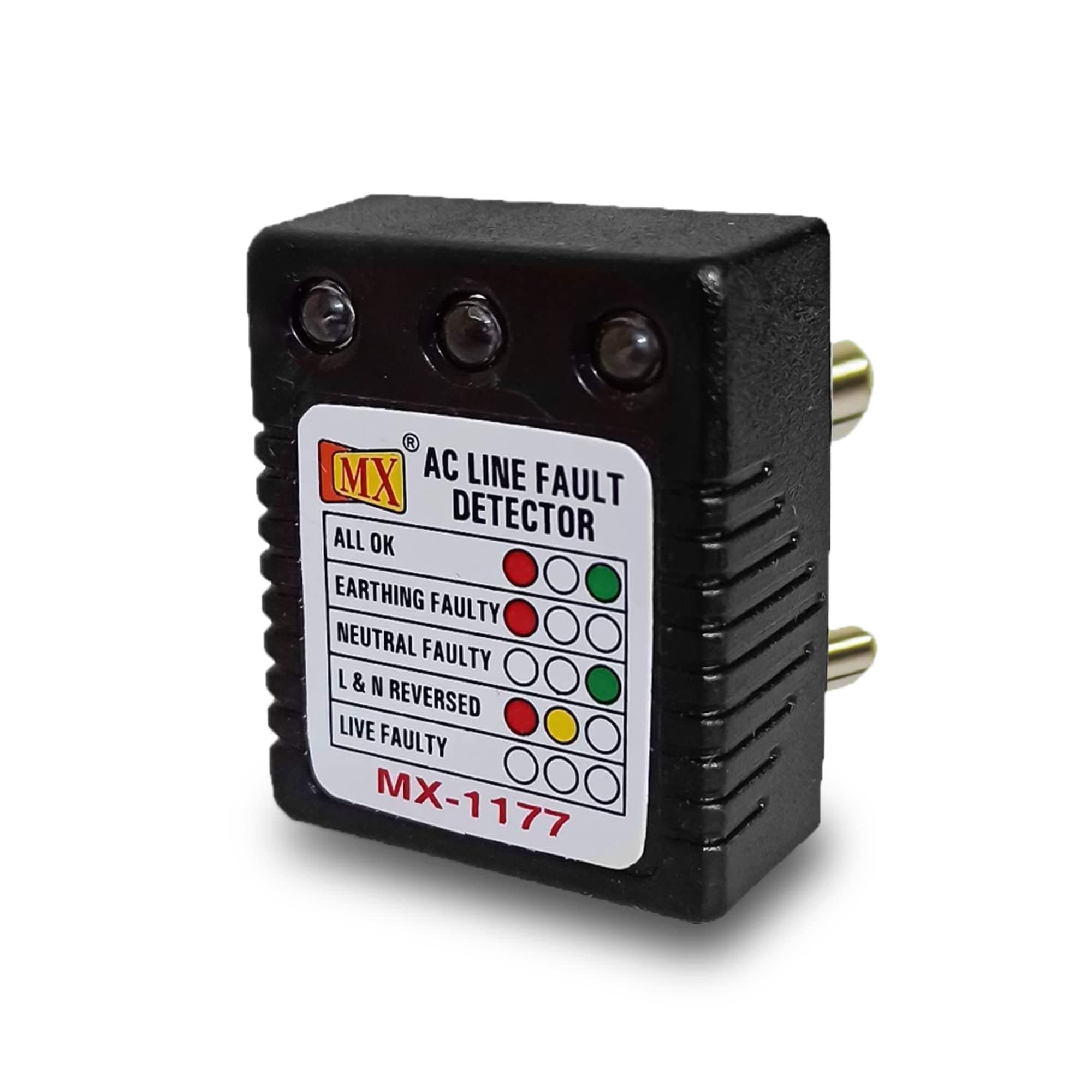 MX AC Line Fault Detector Socket Tester 5A with LED Indicators | Detect Live Neutral & Earth Wiring Faults | Plug-in Earthing Checker for 3 Pin Electrical Sockets