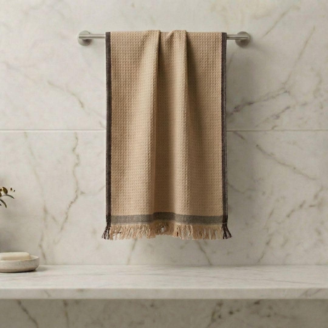 Athom Living Premium Cotton Bath Towel, Waffle Beige, 75x150 cm – Lightweight, Quick Dry, Super Soft & Highly Absorbent, Ideal for Daily Use and Travel (Pack of 1)