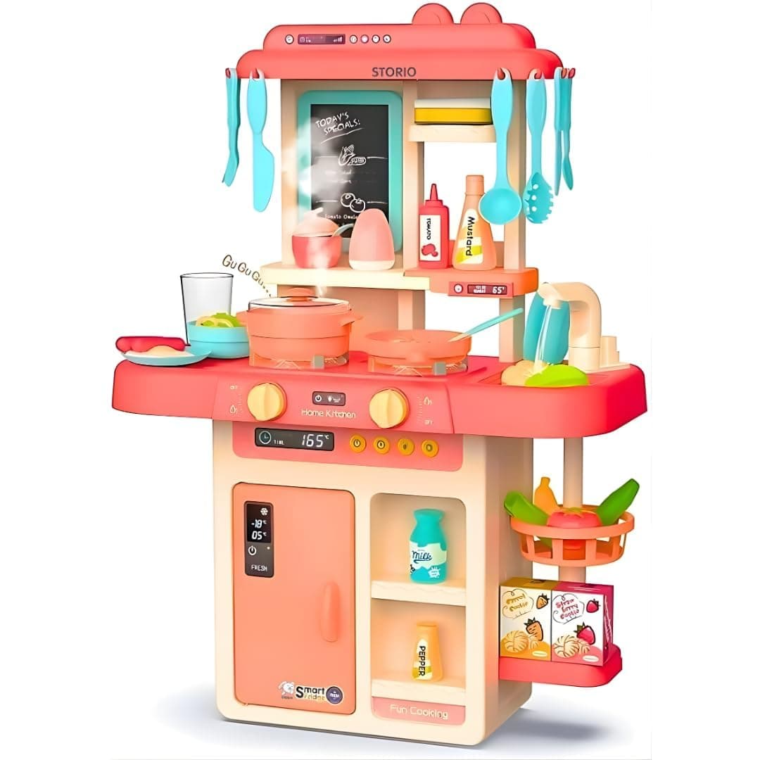 Storio Toys Kitchen Set for Kids Girls Big Cooking Set Light and Sound Pretend Play Toy Battery Operated with Accessories, acrylonitrile butadiene styrene, Pink