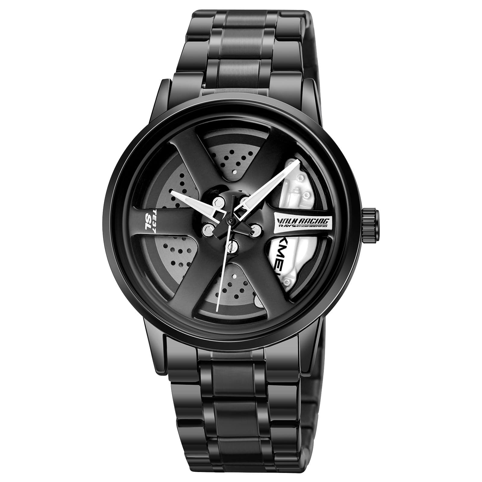 SKMEI Spinning Car Wheels Rolling Watch for Men Analog Display Black-White Dial Zinc Alloy Men's Stainless Steel Black Color Stylish Band, Water-Resistant & Scratch-Resistant-1787