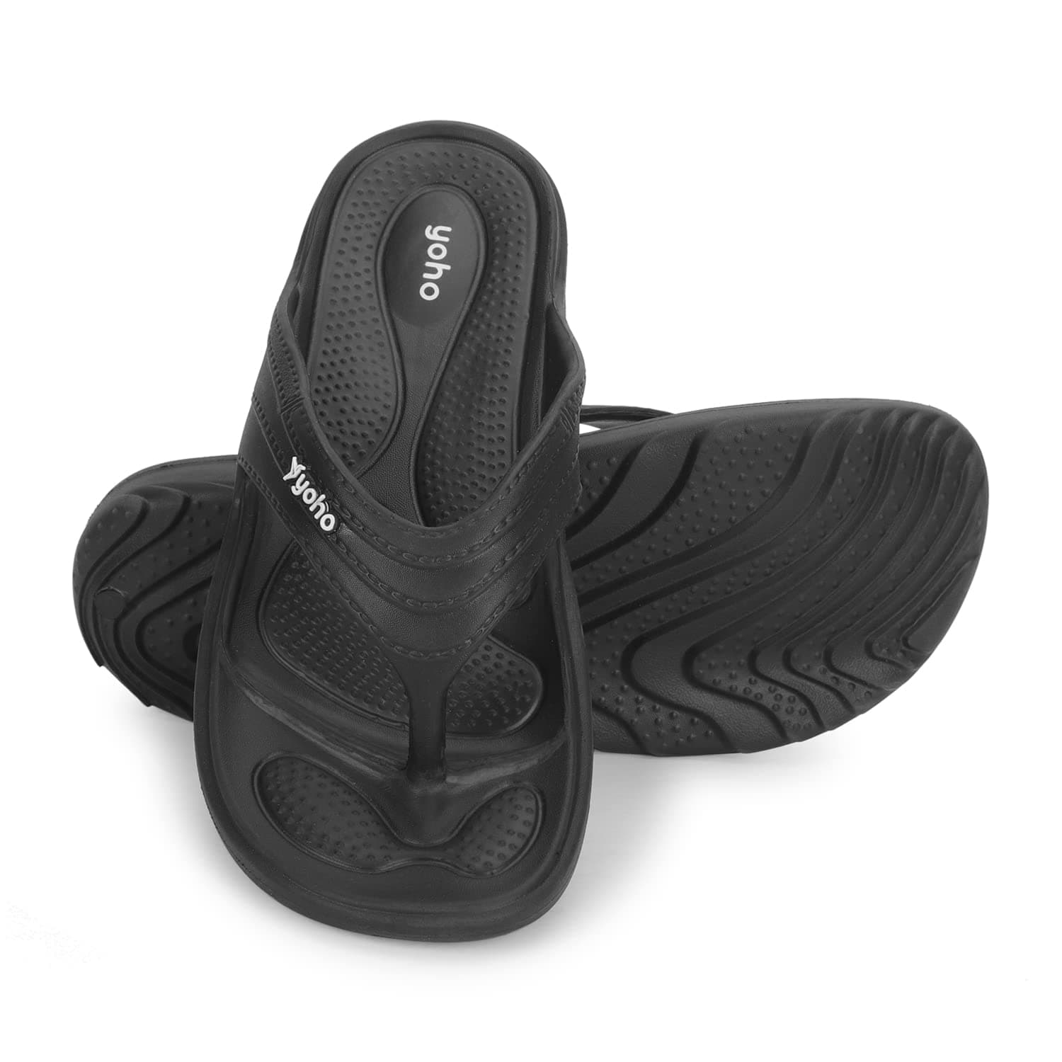Yoho Drizzle Soft Slippers for Women, Mild Acupressure, Lightweight, Anti Skid & Slip, Diabetic Footwear for Woman, Home Wear Bathroom Chappal for ladies | Waterproof Monsoon & Rainy Footwear | Classic Black - UK 9