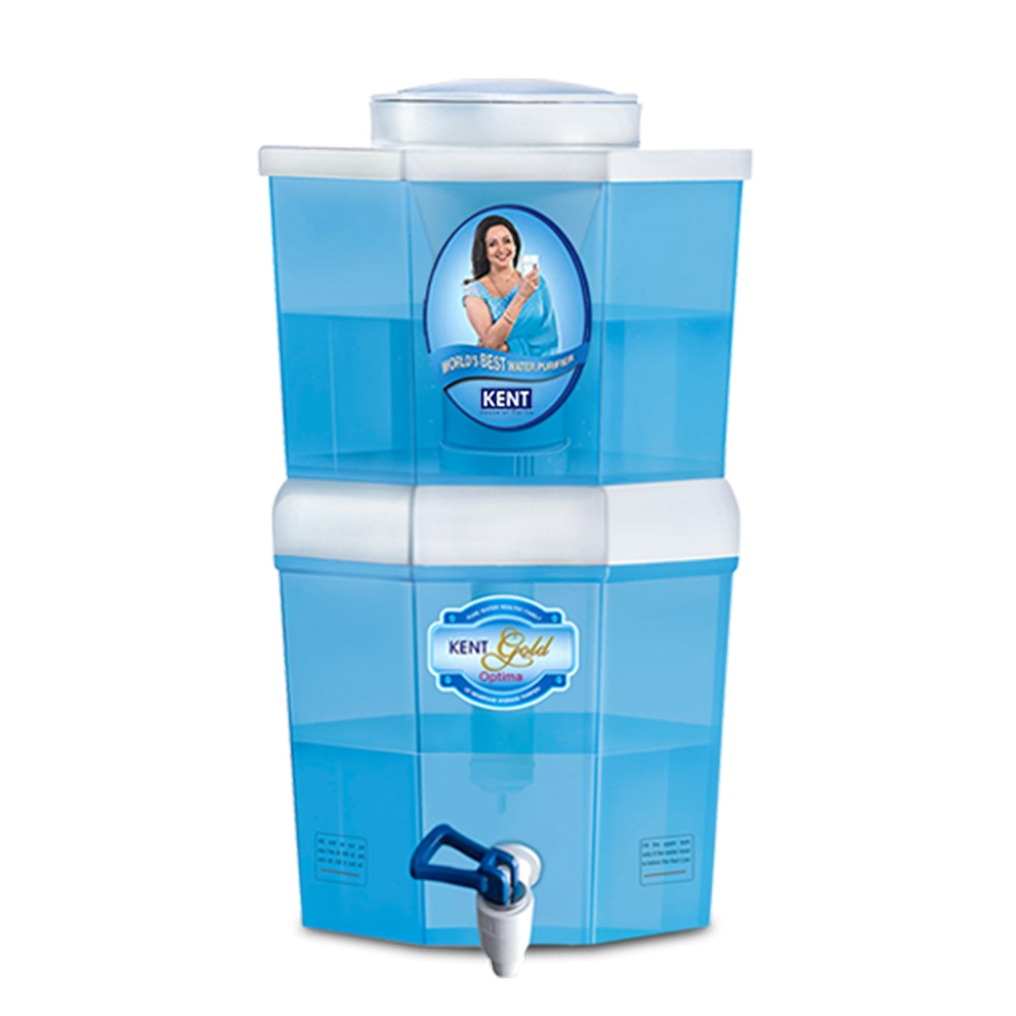 KENT Gold Optima Gravity Water Purifier | UF Technology Based | Non-Electric & Chemical Free | Counter Top | 5L Top + 5L Bottom Storage | White