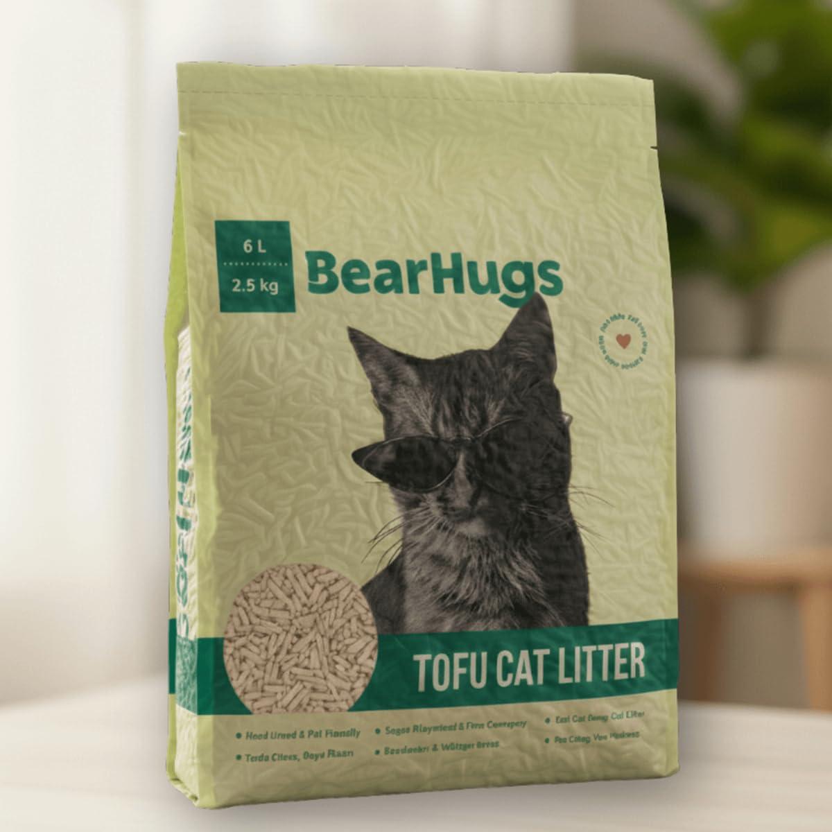 BearHugs Tofu Cat Litter 6L (2.5kg) | 100% Natural Tofu Cat Litter | Dust-Free, Fast Clumping & Flushable | Superior Odor Control | Low Tracking | Unscented | Safe for Kittens & Adult Cats