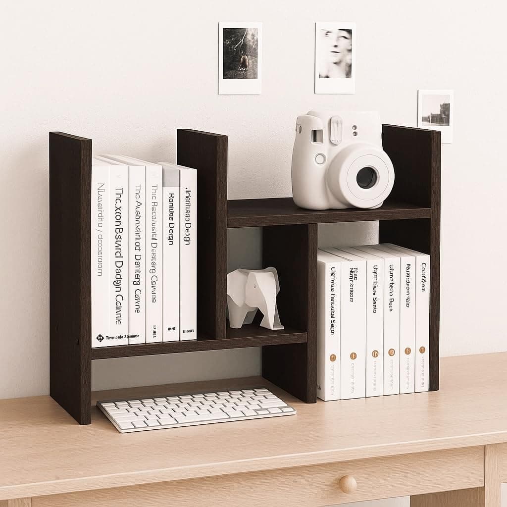 Dime Store Engineered Wood Wooden Book Shelf for Home & Office Table - Multipurpose Desktop Bookshelf Organizer for Study Room, Living Room & Workspace Modern Wooden Storage Rack (Black)