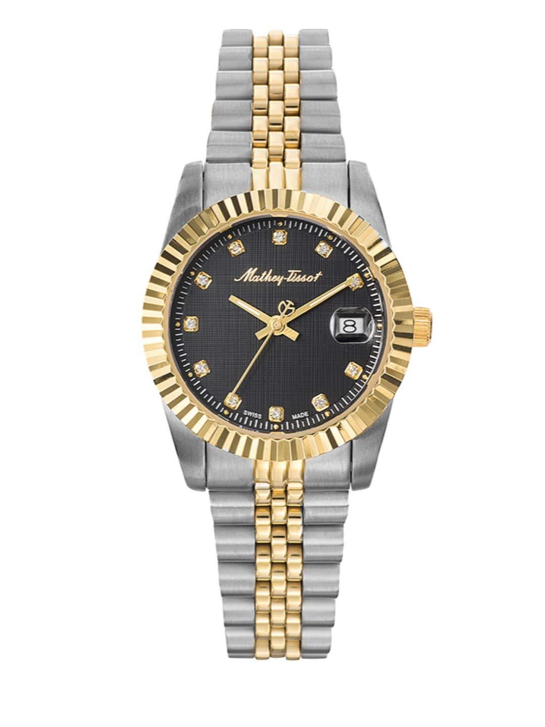 Mathey-Tissot Stainless Steel Swiss Made Analog Black Dial Women Watch - D810Bn, Multi-Color Band