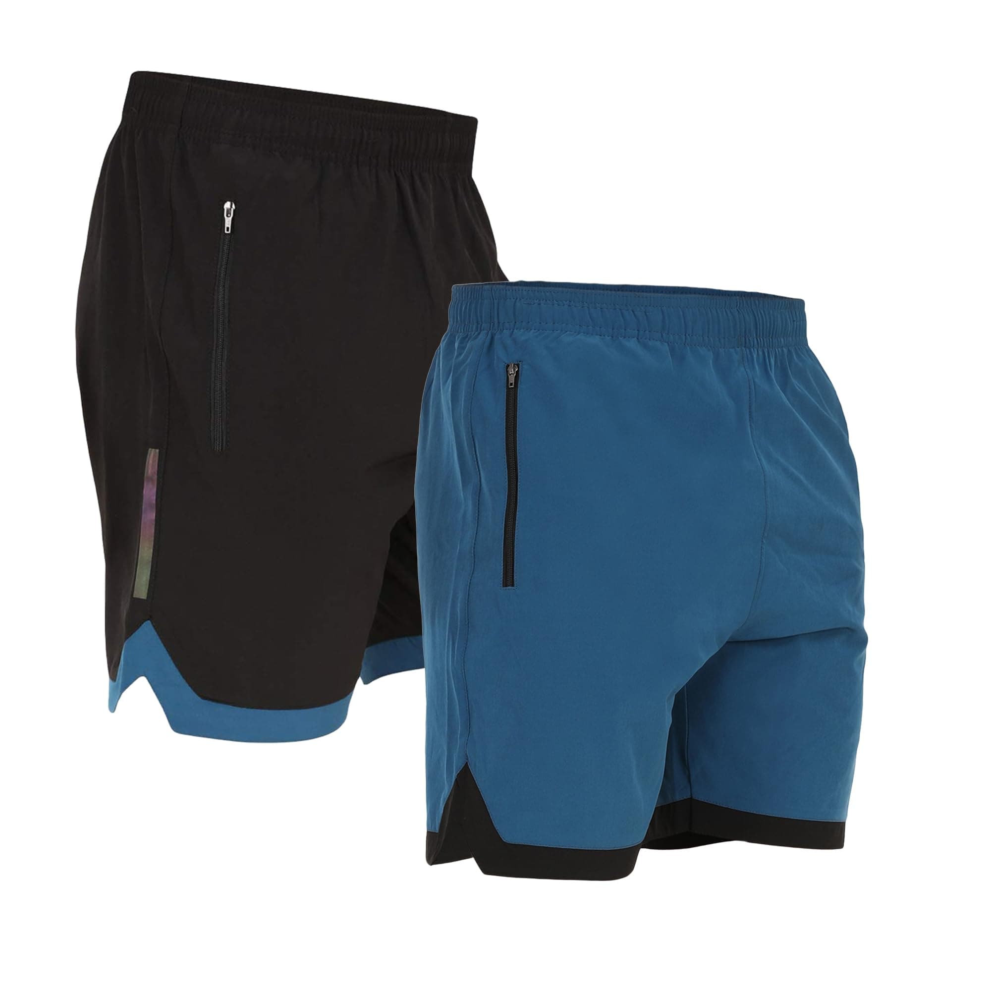 NINQ Mens 2 Pack Polyester Yoga Short Men Summer Running Gym Sports Shorts with Pockets Shorts for Men (in, Alpha, XL, Regular, Black Blue)