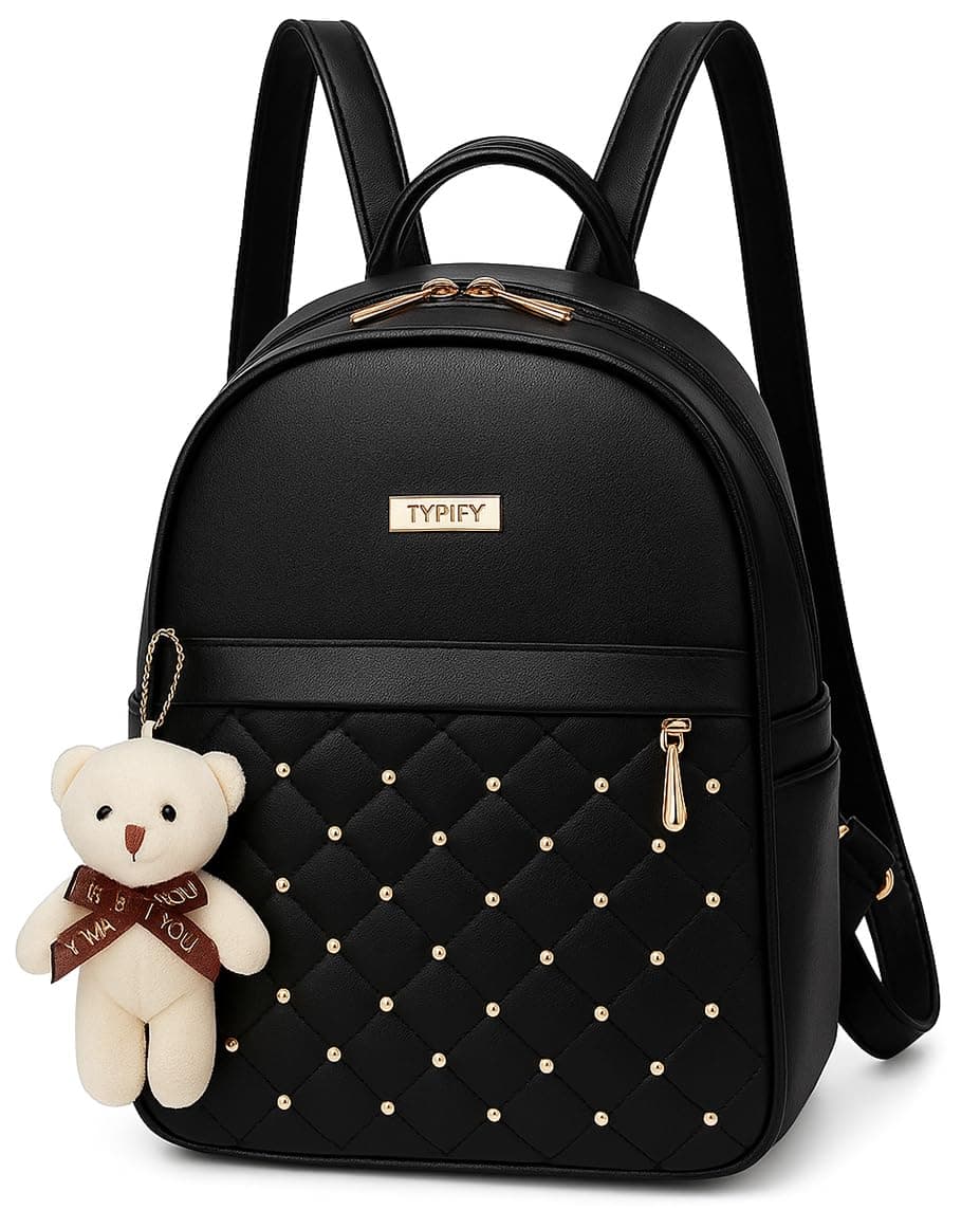 TYPIFY Studded Black Faux Leather Backpack for Women – Stylish, Lightweight, Spacious Bag for Office, College, School & Travel – Trendy Everyday Use Backpack | Gift for Her