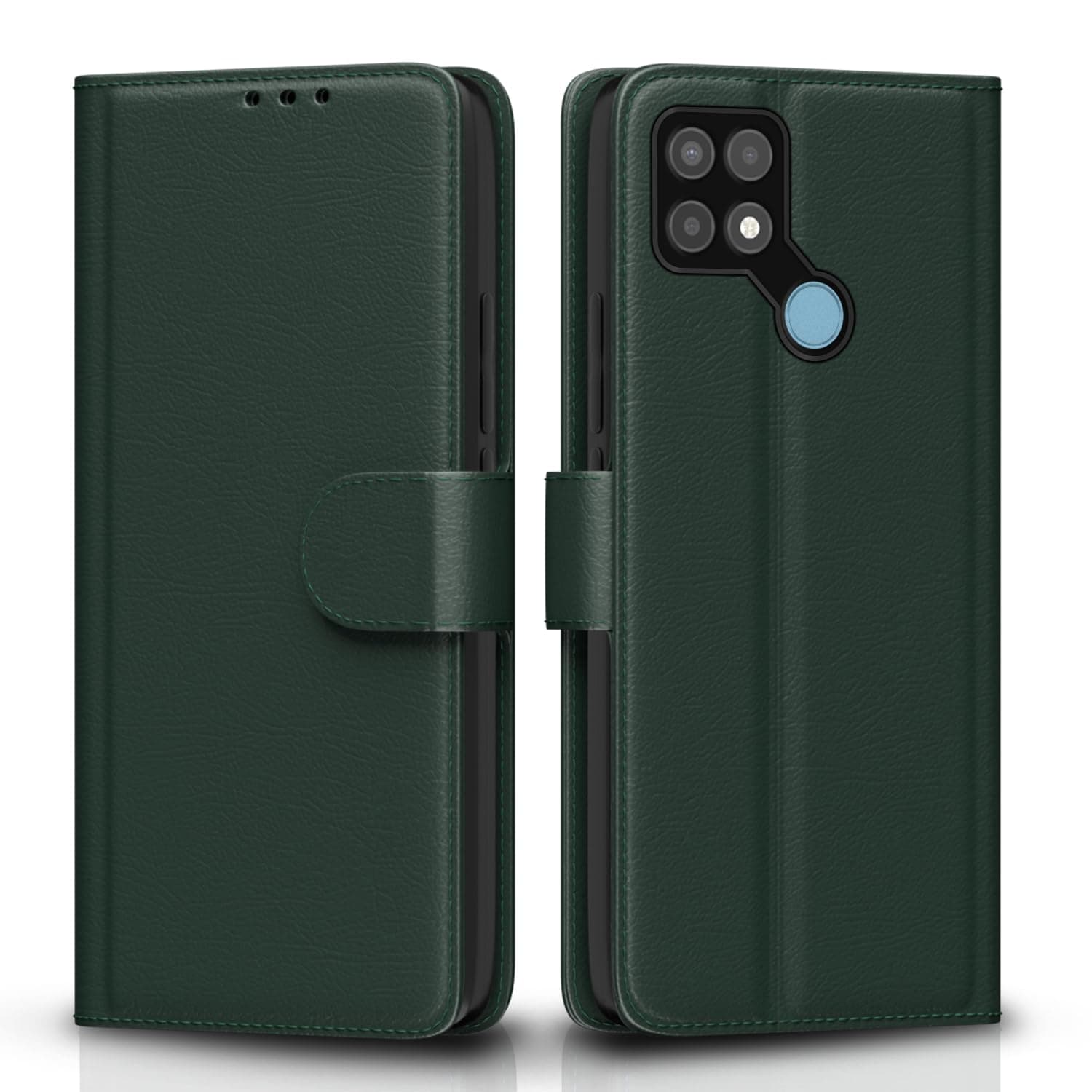 Pikkme Flip Cover for Oppo A15 / A15s Leather Finish | Inside TPU with Card Pockets | Wallet Stand and Shock Proof | Complete Protection Flip Case(Green)