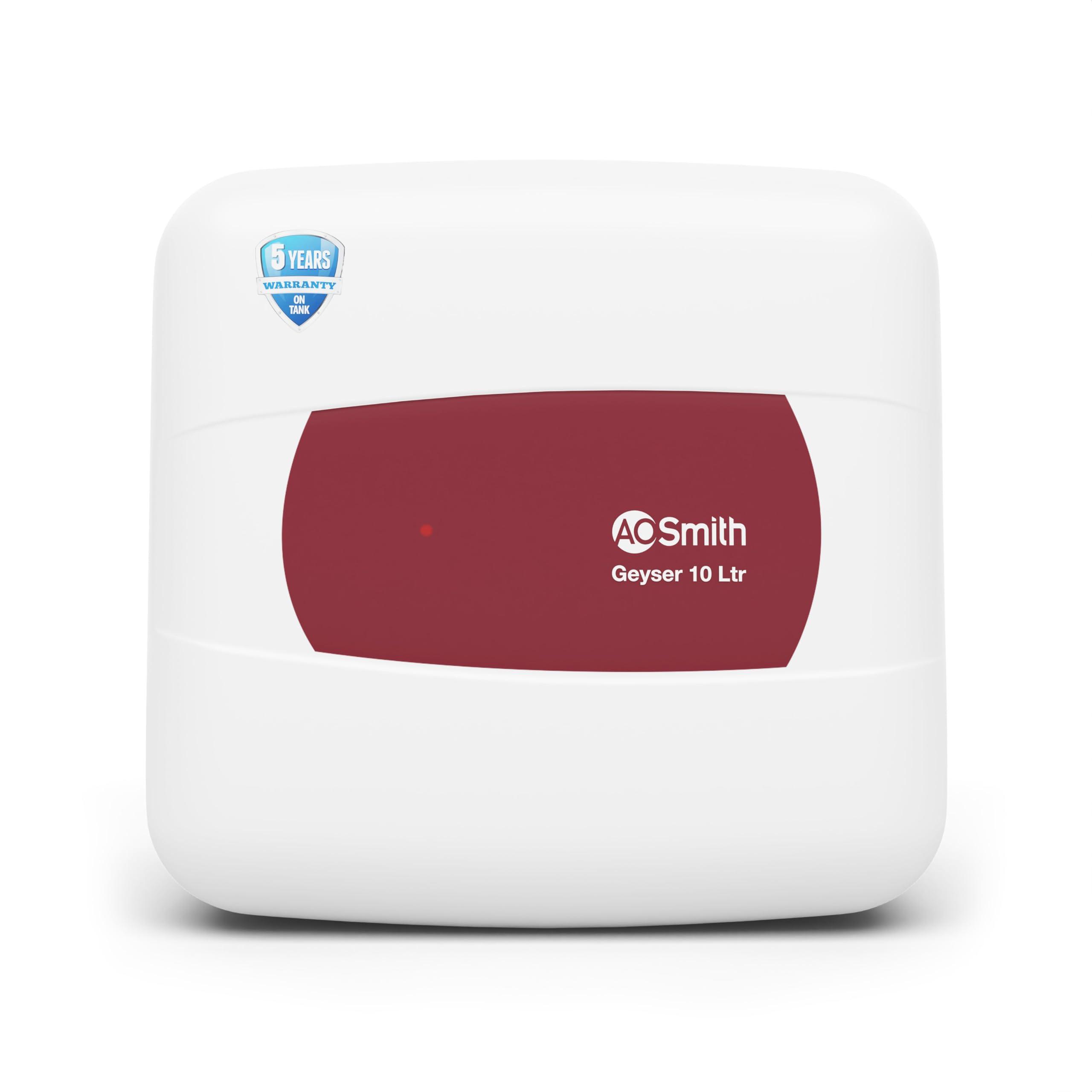 AO Smith Geyser 10 Litre 5 Star Rating (BEE) | Powerful 2KW Heating | Storage Water Heater With 2X Corrosion Resistant Blue Diamond Glass Tank | Warranty: 5 Yr Tank, 2 Yr Comprehensive | HSE-SHS-010