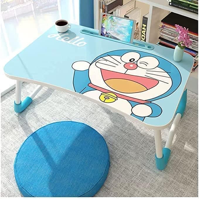 RIVATR Stylish Multi-Purpose Portable Laptop Table, Foldable Wooden Desk for Bed Tray, Laptop Table, Study Table with Mug Holder, Ergonomic, Non-Slip Legs in Bed Table (DORAMON)