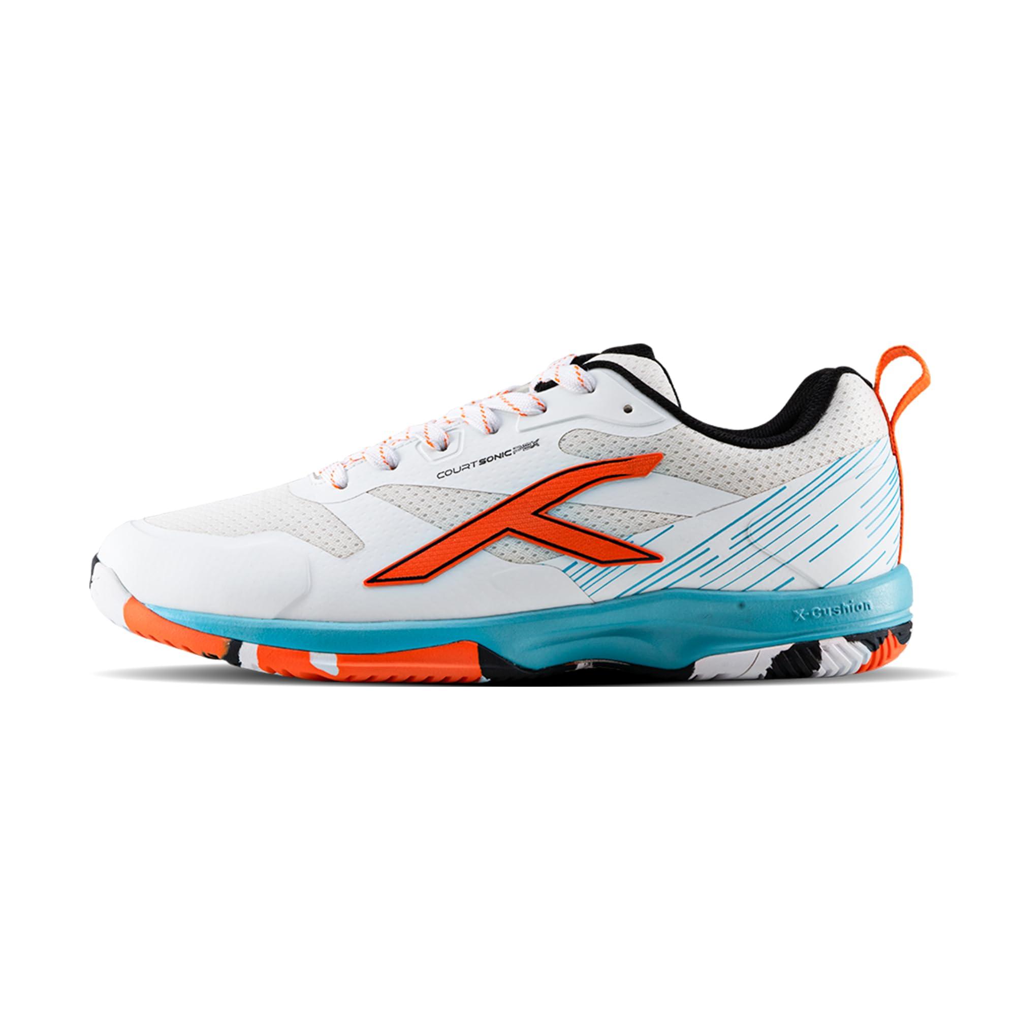 Hundred Court Sonic PBX Unisex Non-Marking Court Shoes | Badminton, Pickleball, Table Tennis & Other Indoor Sports | Lightweight, Cushioned Grip (White/Orange/Black/Sea Blue ; UK 10)