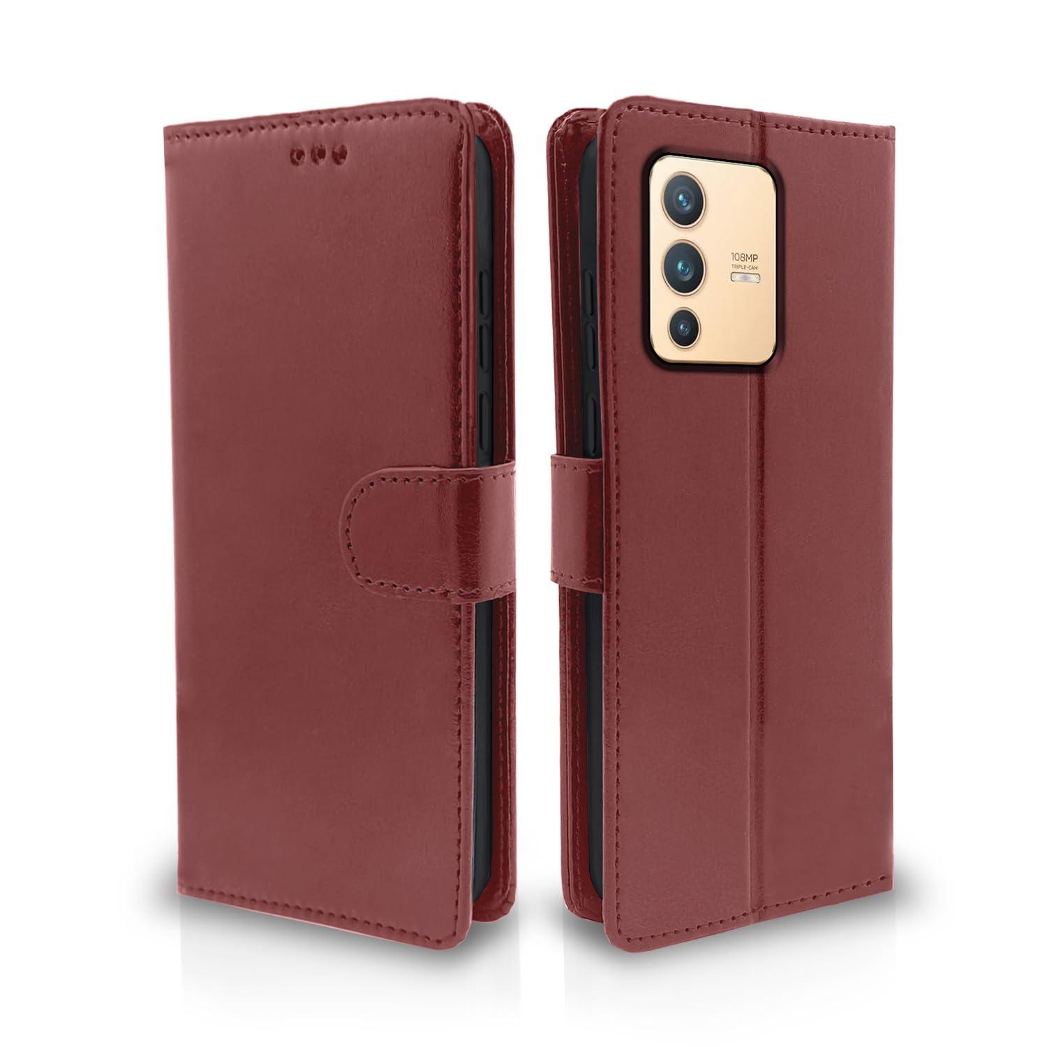 Pikkme Vivo V23 Pro 5G Flip Cover | PU Leather Finish | 360 Protection | Wallet & Stand | Strong Magnetic Flip Case for Vivo V23 Pro 5G (Brown)