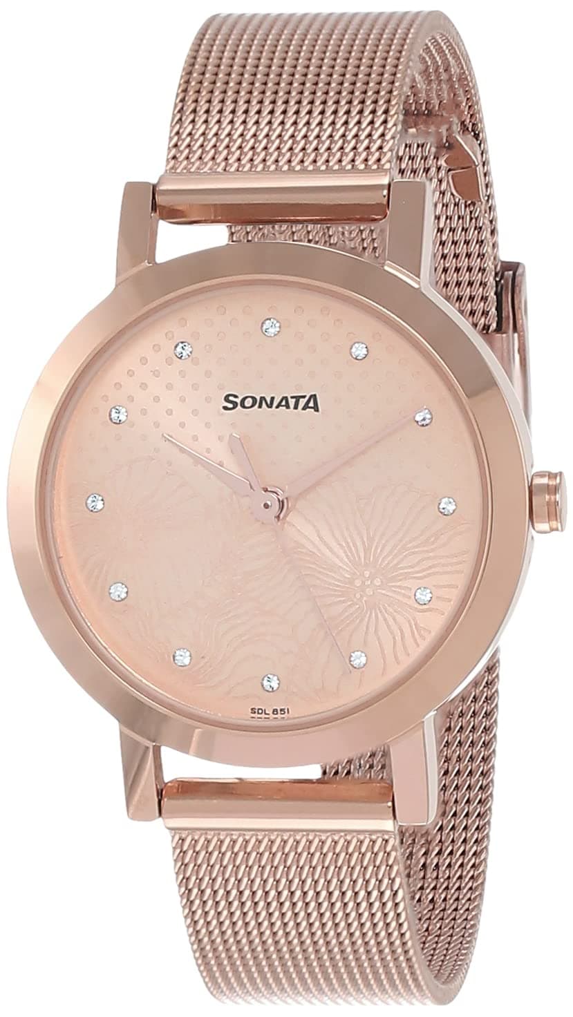 Sonata Linnea Quartz Analog Rose Gold Dial Rose Gold Stainless Steel Strap Watch for Women - NR8174WM02