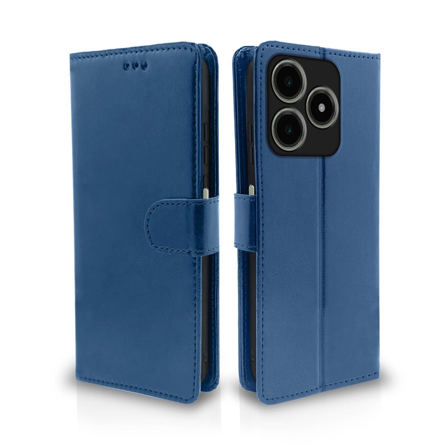 Pikkme Flip Cover Leather Finish | Inside TPU with Card Pockets | Wallet Stand and Shock Proof | Complete Protection Flip Case for Realme C63 4G (Blue)