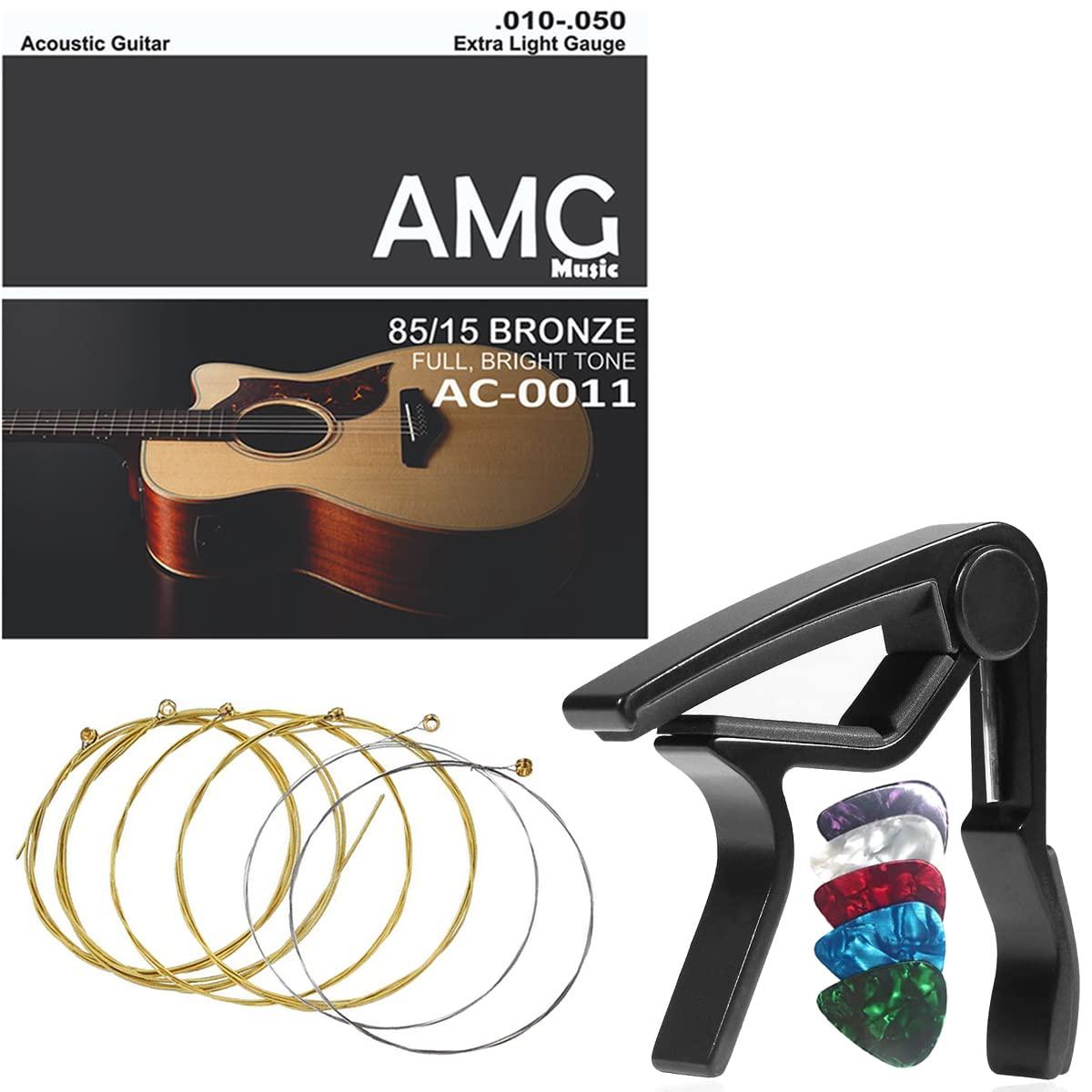 DEVICE OF URBAN INFOTECH Acoustic Guitar String with Metal Alloy Guitar Capo Set of 6 Replacement Guitar Strings Stainless Steel Guitar String with Guitar Capo (6 Strings + Capo)