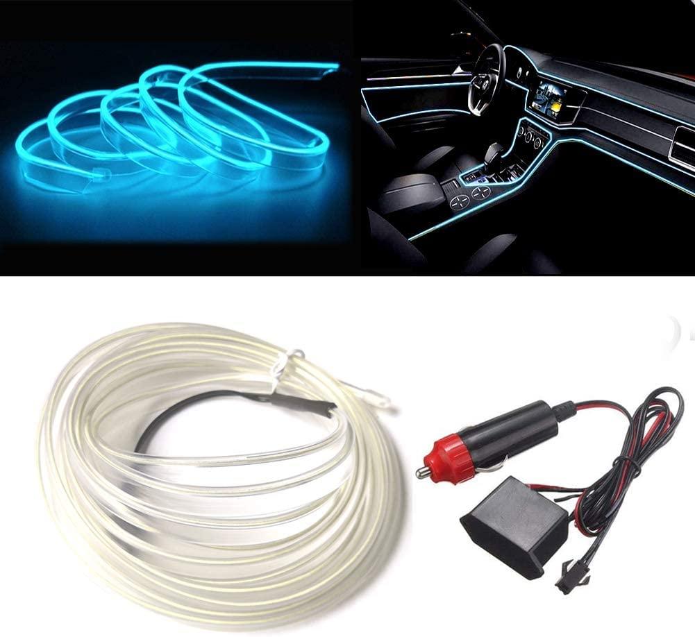 AutoBizarre Ice Blue Color 5 Meters Car Interior Decoration Cold Light Line Electroluminescent Ambient Lighting EL Wire (Works with All Cars) (Ice Blue)