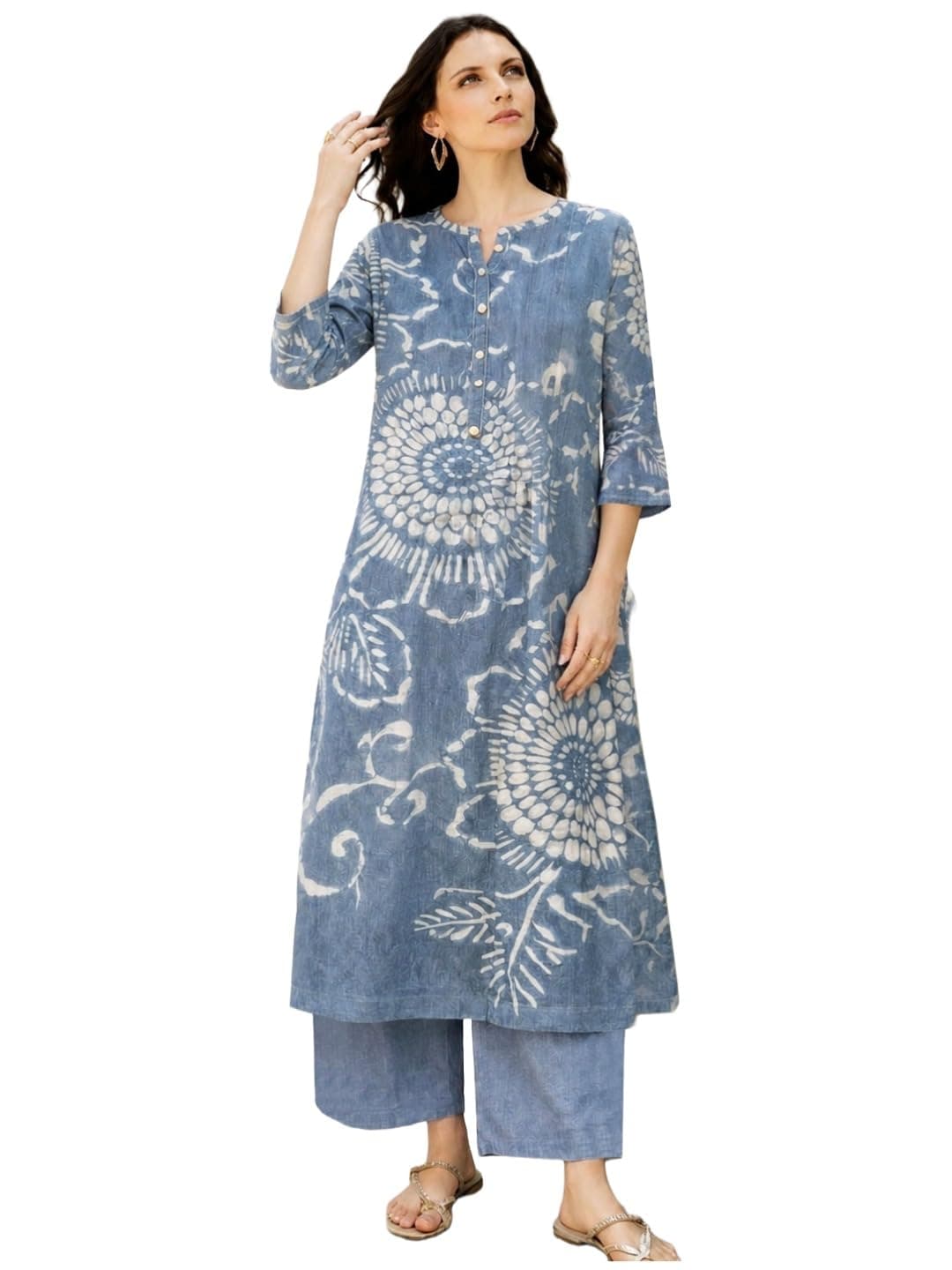 ANNI Designer Women's Cotton Blend A-Line Printed Kurta with Palazzo (Himaja Blue_XXL_Blue_XX-Large)