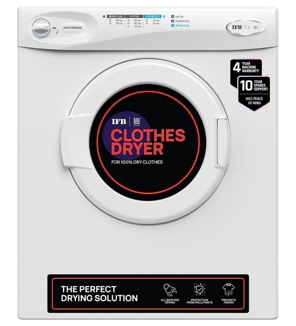 IFB 5.5 Kg Dryer Only, Fully Automatic Front Load, Refresh Cycle, Knob Control, Wall Mountable (Turbo Dry, Anti-Crease, Germ-Free Drying, White)