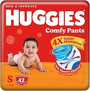 Huggies Comfy Pants Baby Diaper, Small (S) Size (4-8 Kgs), Pack of 42