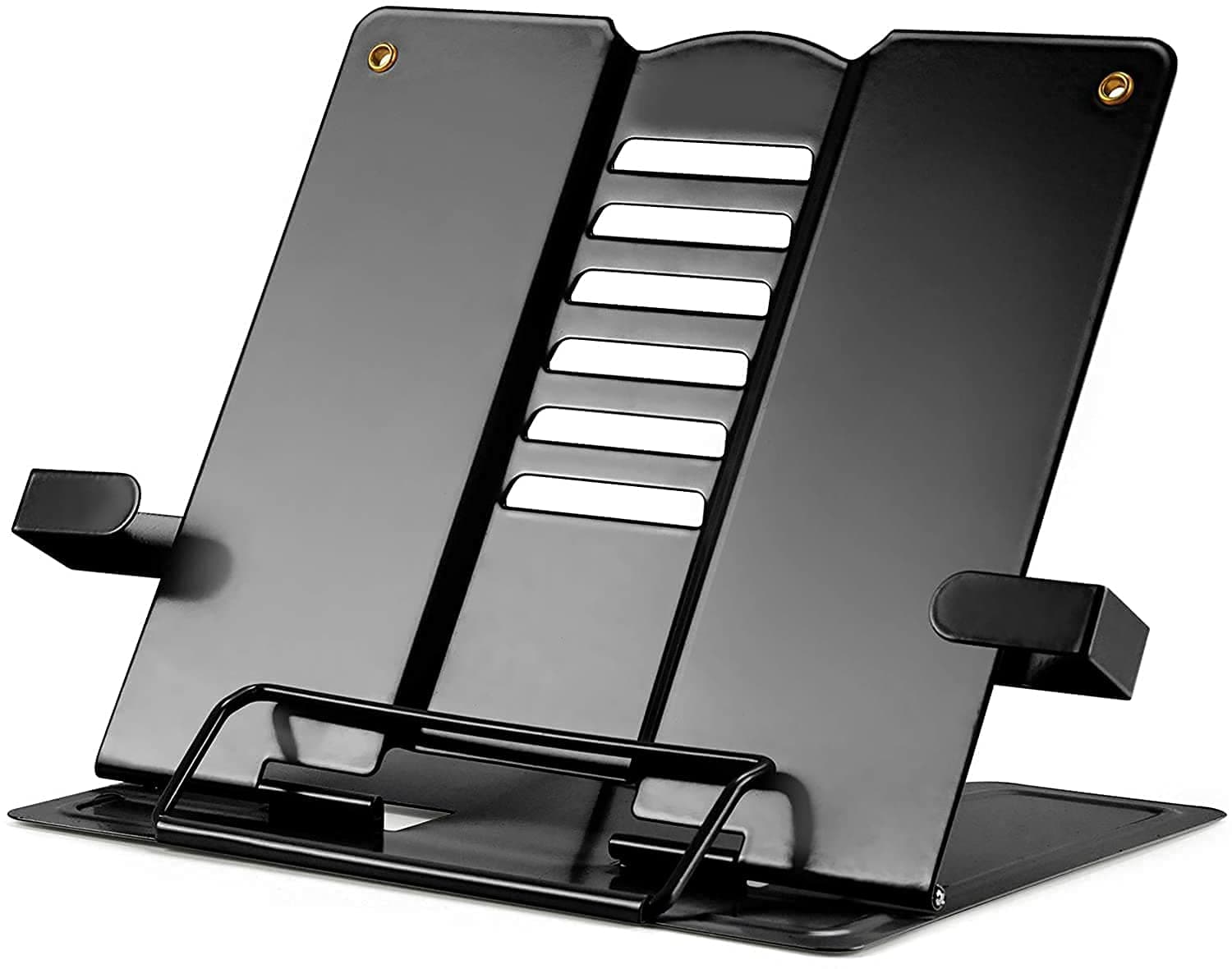 TRIBEAZI Adjustable Metal Book Stand for Study, Cookbook Holder for Kitchen, Foldable Book Holder, Ergonomic Reading Rest with Page Clips, Multi-Angle Desktop Stand for Books, Tablets, & Office Use