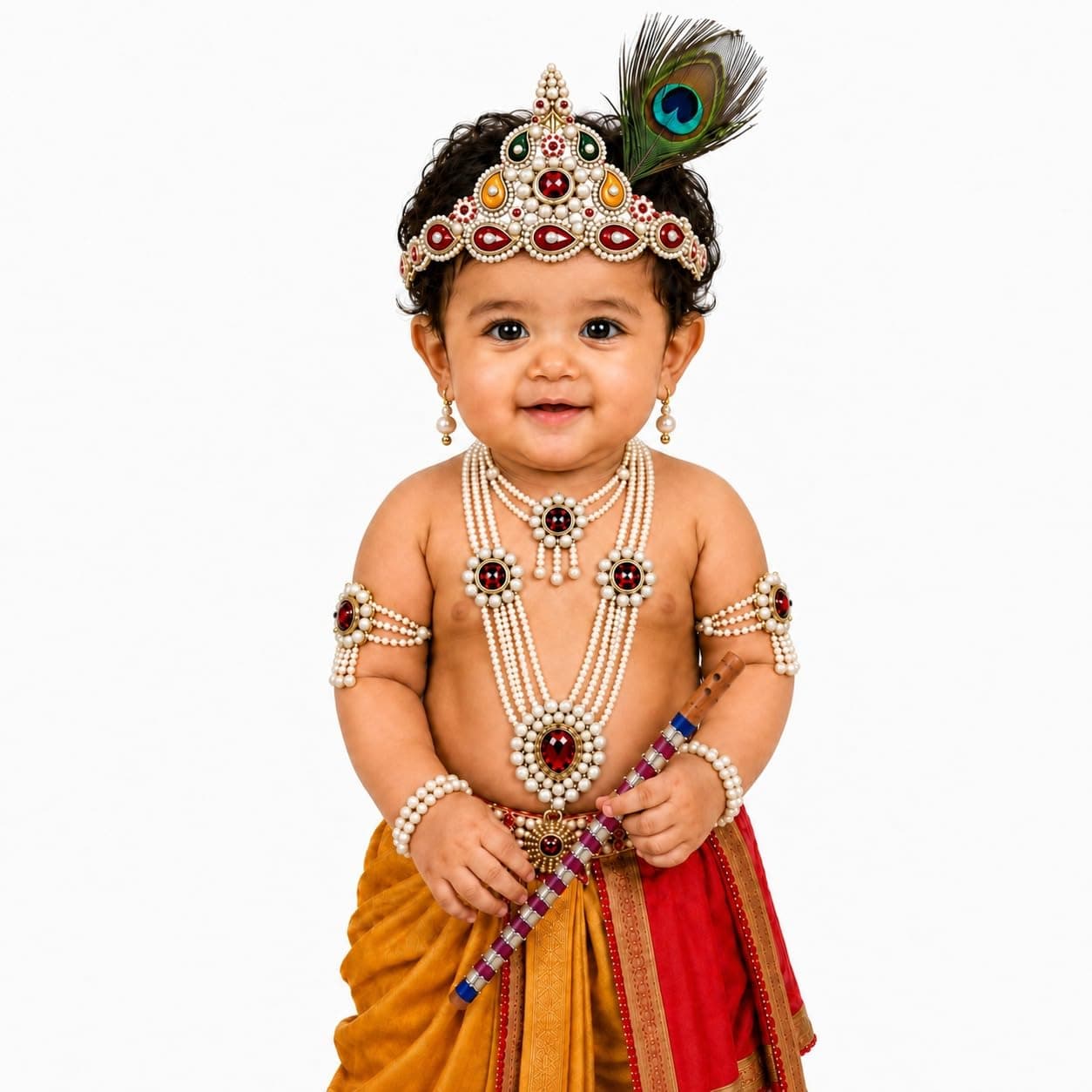 Raj Fancy Dresses Bal Krishna Dress for Kids, Shri Krishna Costume for Baby Boy and Girl, Janmashtami Fancy Dress Costume, Krishna Fancy Dress