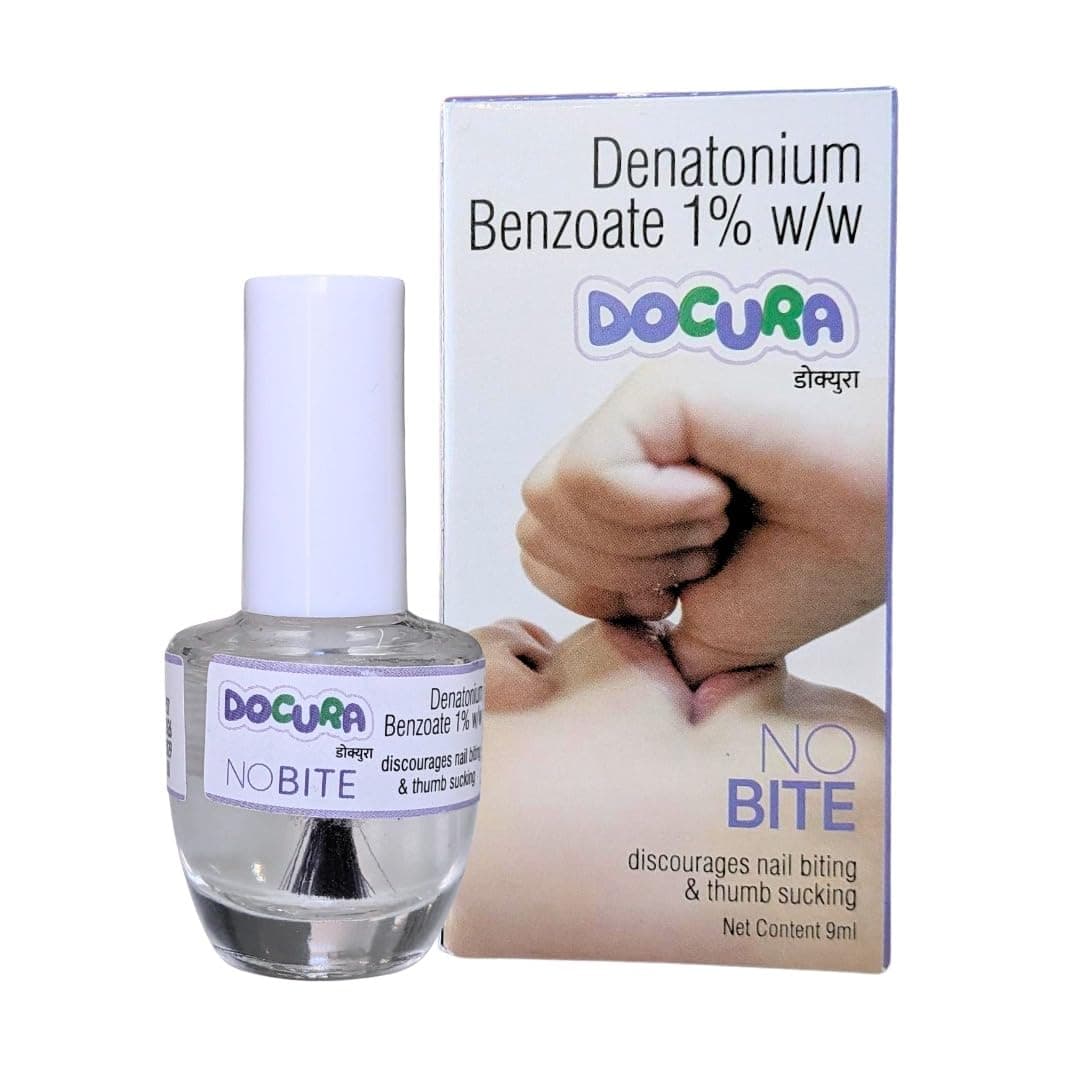 Docura No Bite | Thumb Sucking | Baby Nail Biting Nail Polish | Curated by Paediatricians | Discourages Thumb Sucking and Nail Biting | Bitter Taste | 9 ml (Pack of 1)