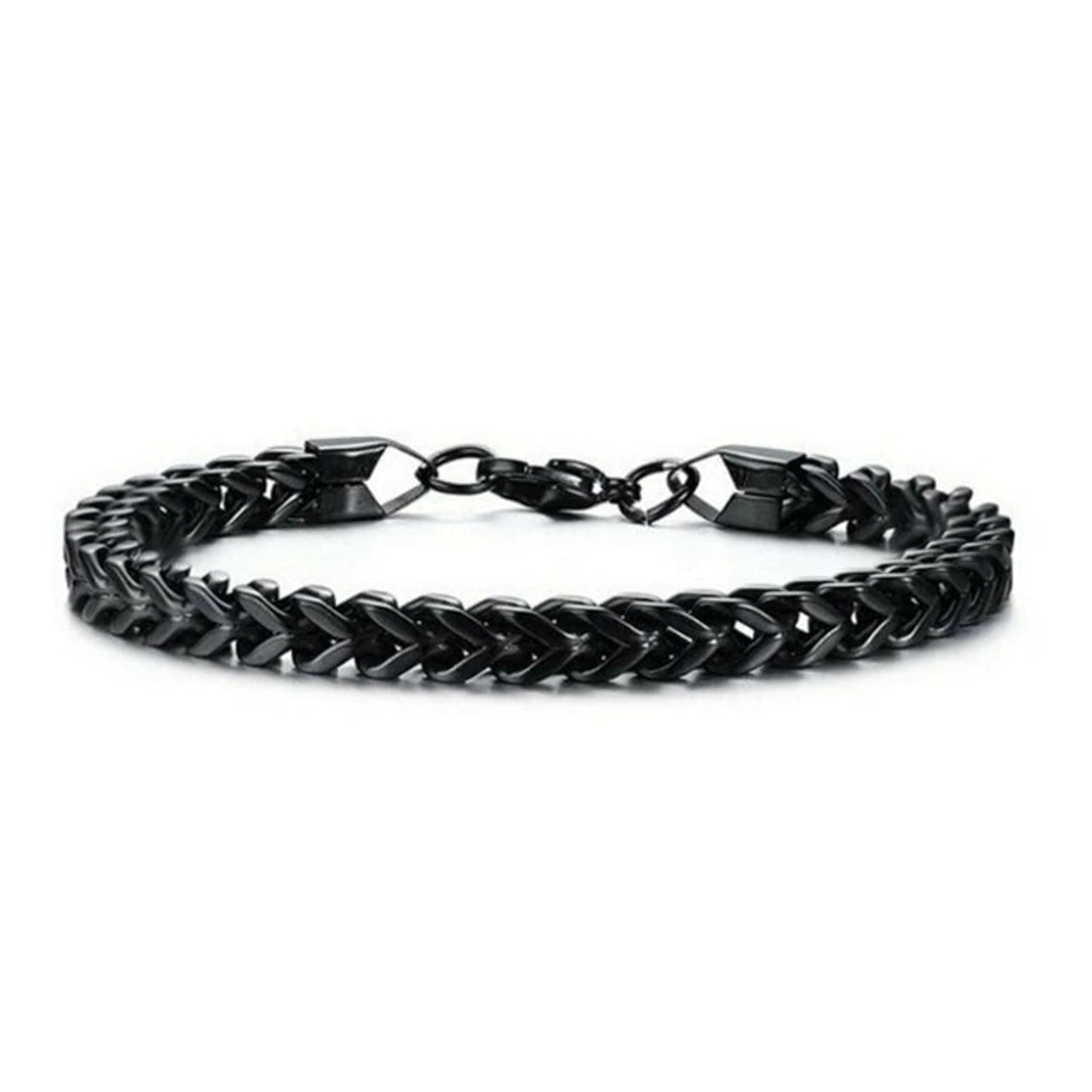Fashion Frill Stylish Bracelet for Men Stainless Steel Hand Chain Band Jewellery Accessories For Boys Gift for Husband & Boyfriend (Black, 22 CM)