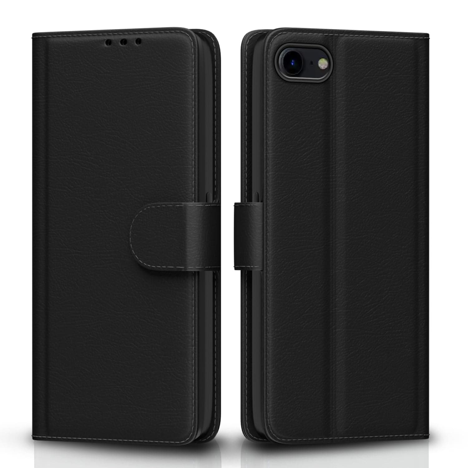 Pikkme Flip Case Leather Finish | Inside TPU with Card Pockets | Wallet Stand and Shock Proof | Magnetic Closing | 360 Degree Complete Protection Flip Cover for iPhone 7/8 (Black)