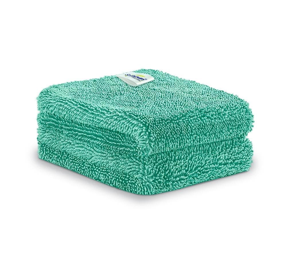 SOFTSPUN Microfiber Cloth for Car - 600 GSM, 30x30cms, 2Pcs, Aqua Blue! Twisted Loop Super Absorbent Towel - Edgeless Design with Plush Pile and Lint Free Cloth for Drying and Detailing.