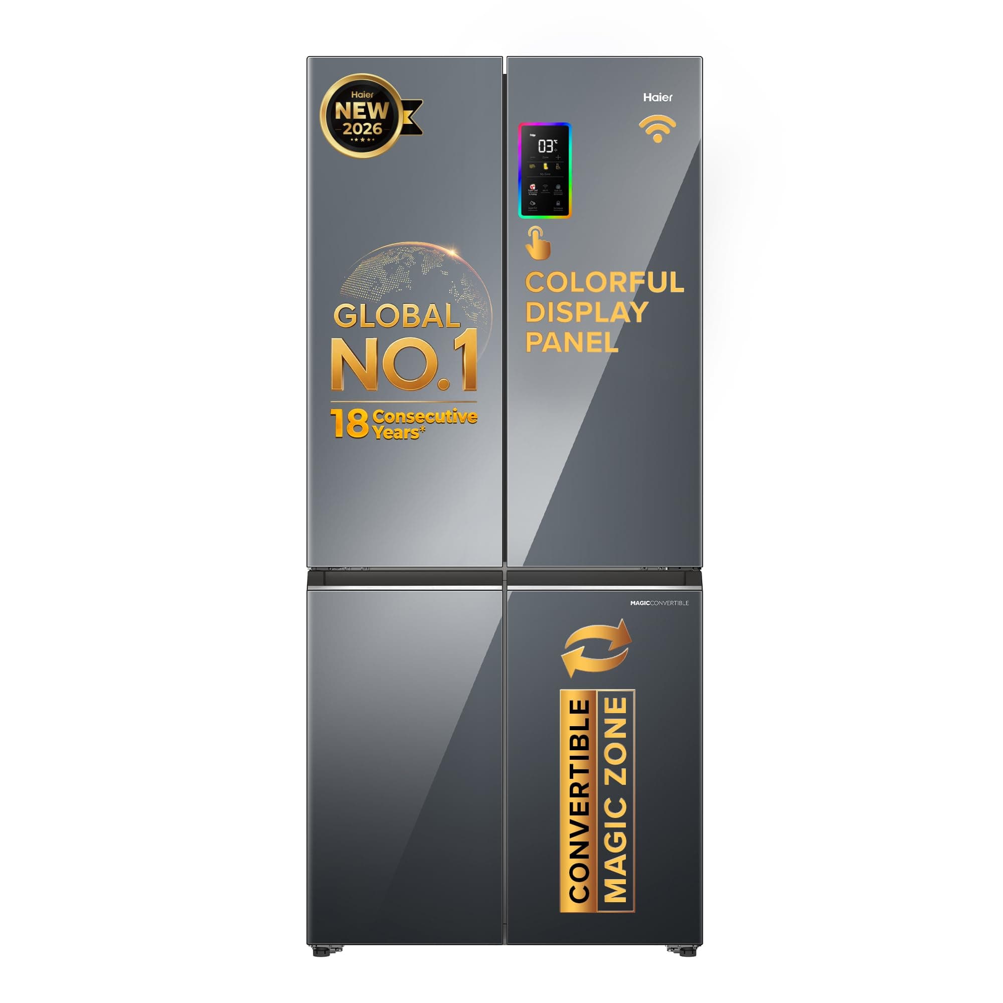 Haier 520 L 3 Star Lumiere Frost Free Inverter Smart Sense AI enabled French Door Side by Side Refrigerator (HRB-600MGU1, Mirror Glass, Magic Convertible, India’s 1st Colour Touch Display, 2026 Model)