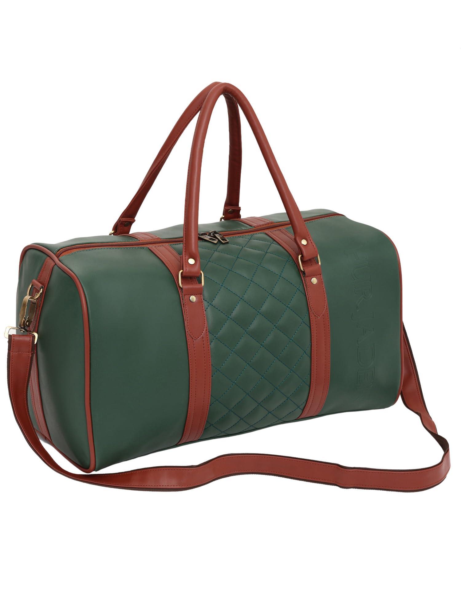 Fur Jaden Vegan Leather Sustainable & Durable Holiday Travel Duffle Bag 30L Storage Weekender Cabin Bag Gym Bag for Men and Women (Green)