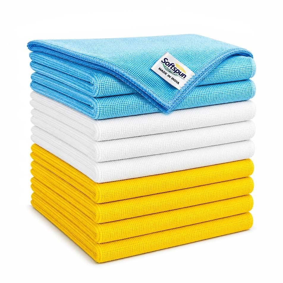SOFTSPUN Microfiber Cleaning Cloths, 10pcs 40x40cms 220 GSM Multi-Colour! Highly Absorbent Lint and Streak Free Multi -Purpose Wash Cloth for Kitchen Window Stainless Steel Silverware.