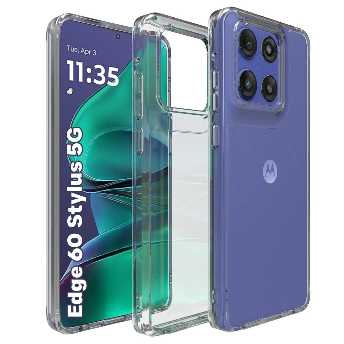 RIGGEAR Shockproof Clear Hybrid Armor Back Cover Case Compatible with Motorola Moto Edge 60 Stylus 5G (Transparent PC and TPU Bumper)