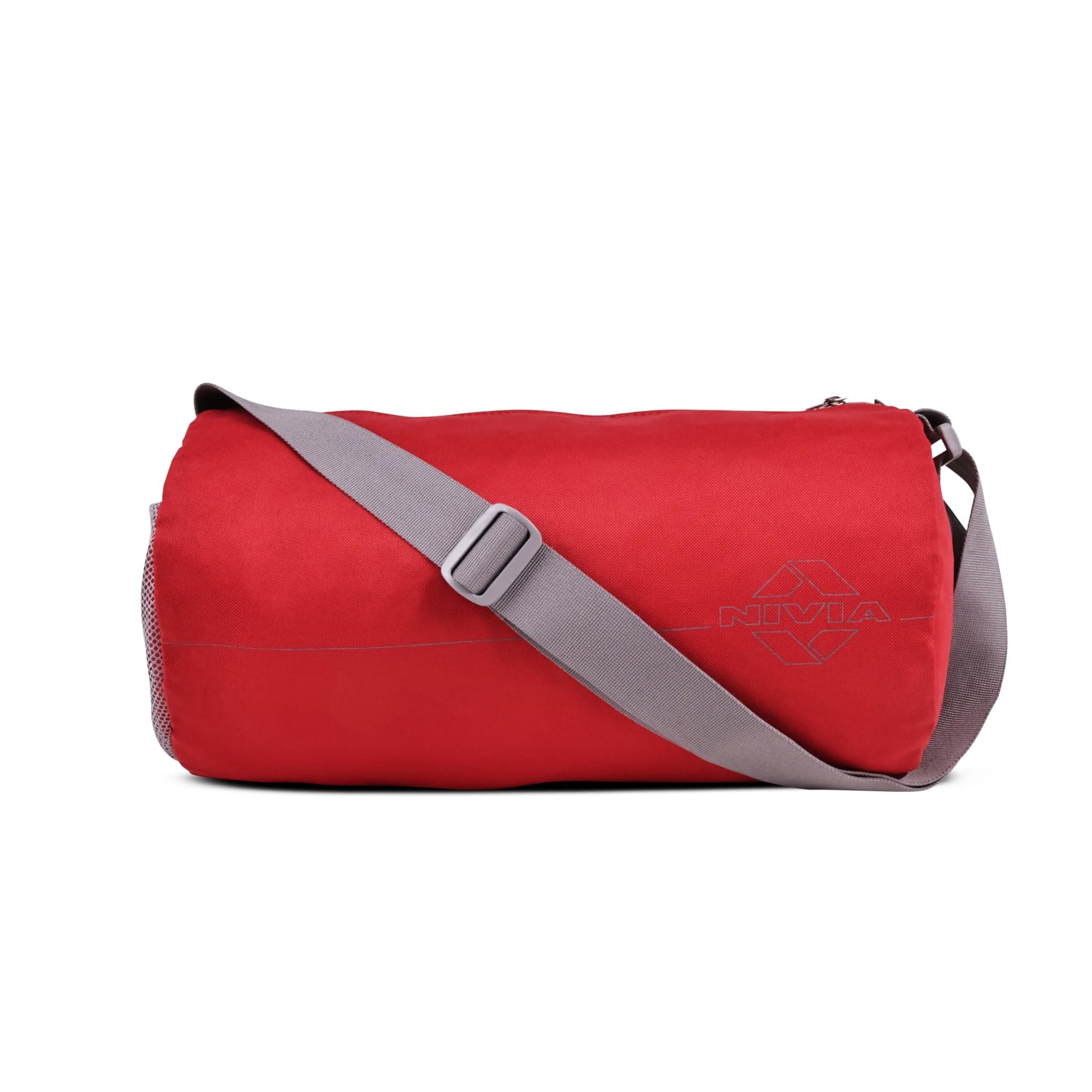 Nivia Basic Polyester Duffle Bag for Men & Women, Side Mesh Pocket, Workout & Training Bag, Suitable for Gym, Fitness, Sports & Travel with Adjustable Shoulder Strap (Red/Grey), Capacity-11L