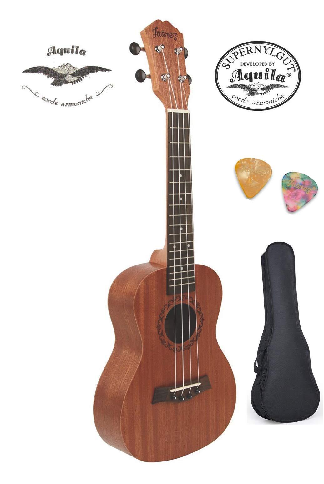 Juarez JRZ23UK/NA 23" Concert Size Ukulele Kit, AQUILA Strings, Sapele Body, Rosewood Fingerboard, Matte Finish, with Bag and Picks, Natural Brown