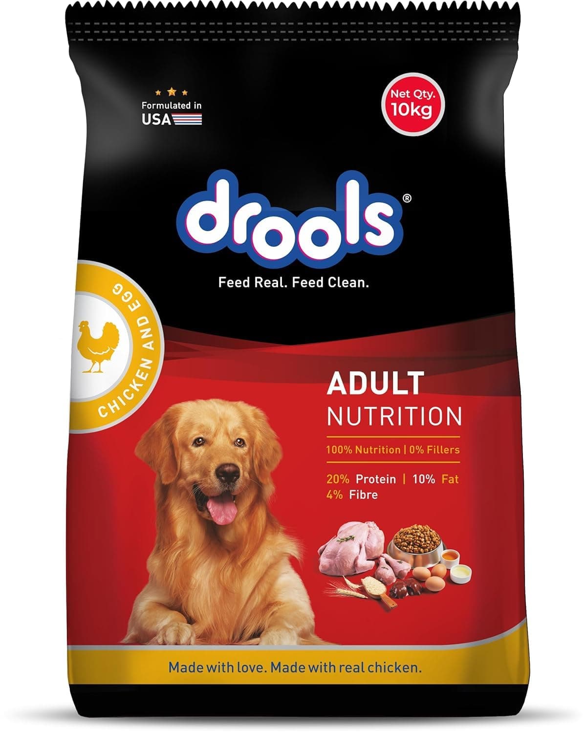 Drools Adult Dry Dog Food 10kg | Chicken & Egg Flavour | Omega 3 & 6 for Healthy Growth | Better Digestibility & Health | Maintains Joint Health | Helps Control Tartar Build Up
