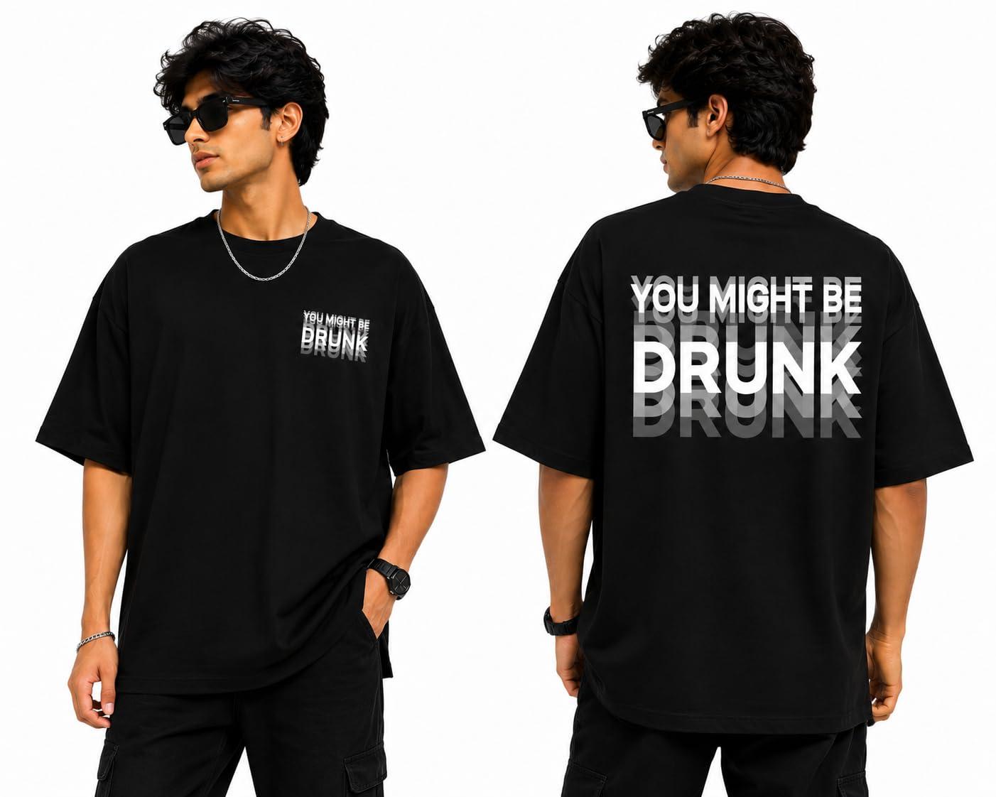 XENTORA You Might Be Drunk Graphic Oversized T-Shirt, Black