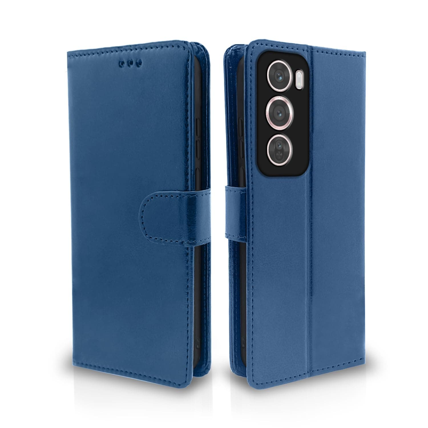 Pikkme Flip Cover for Oppo Reno 12 Pro 5G | Leather Finish | Shockproof with Card Pockets & Wallet Stand | Ultimate Protection Case (Blue)