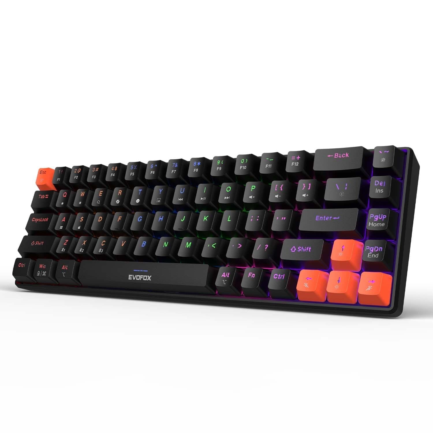 EvoFox Katana S Mini Mechanical Keyboards Wireless | Tri-Mode (3X BT, 2.4GHz & Wired) Connectivity | Hot-Swappable Red Switches | 68-Key Compact | Rainbow Backlight | Rechargeable Battery