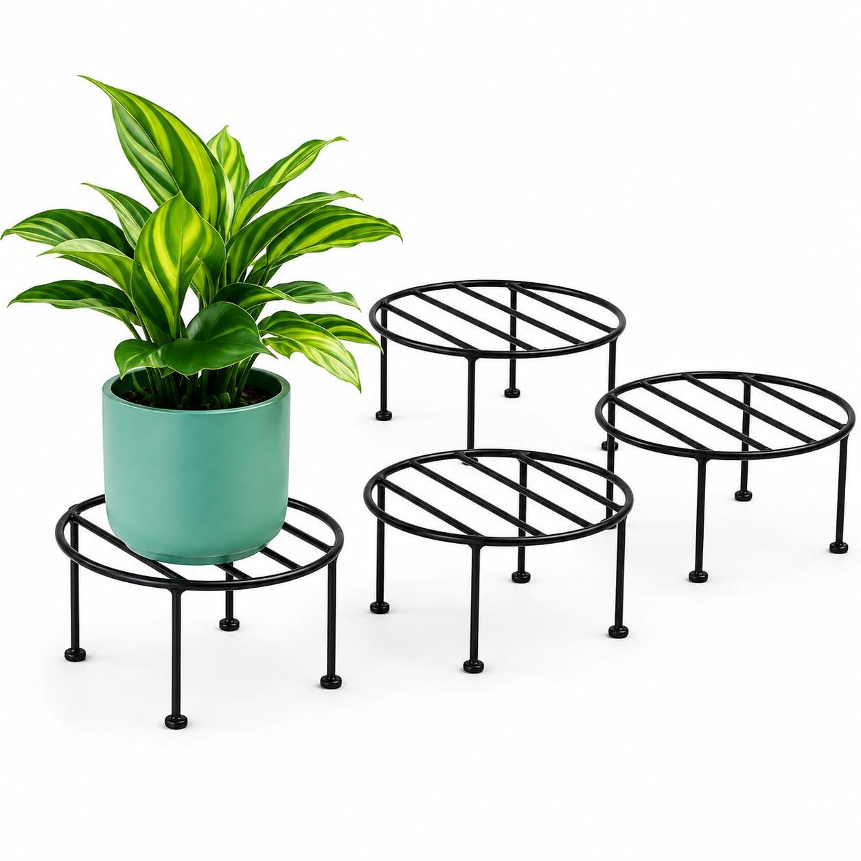 HavynAura ELEVATING Everyday Living Metal Plant Stands, Heavy Duty Flower Pot Stands for Multiple Plant, Anti-Rust Iron Plant Pot Shelf, Decoration Racks for Home Indoor and Outdoor (4 Pack Black)