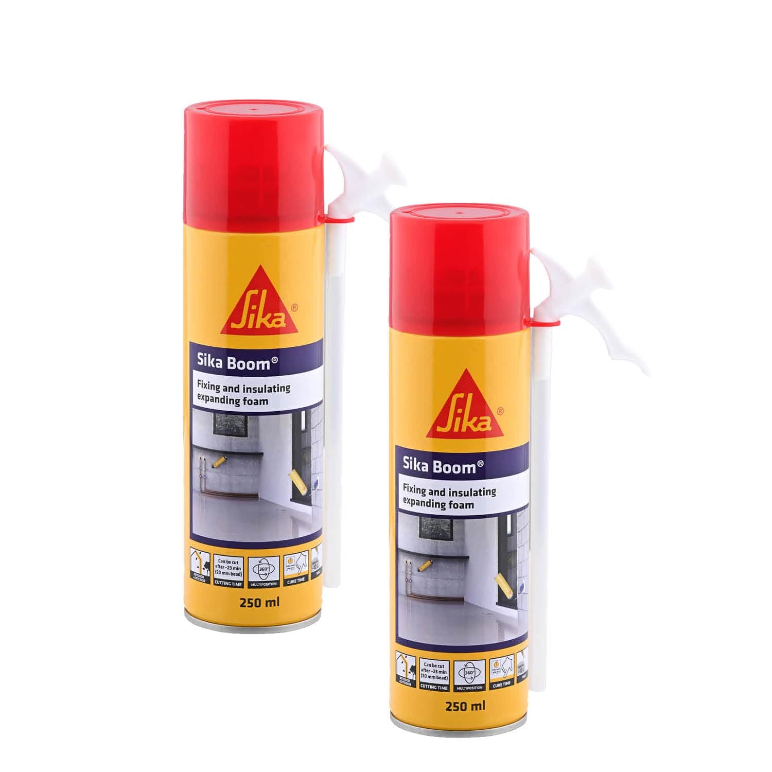 SIKA - Pack of 2 PU expanding foam spray – SikaBoom AP – Single component polyurethane foam – Fast curing – HFC-free – Easy to apply – 250 ml – Light Yellow