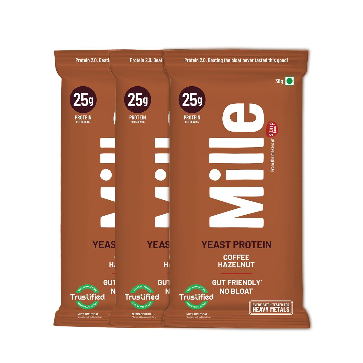 Mille Plant Protein | 25g Protein/Scoop | Coffee Hazelnut Trial Pack of 3 | Made with Fermented Yeast Protein Powder | No Bloat Vegan Heat-Stable | Mixes into Any Dish | 38g Trial Pack x 3